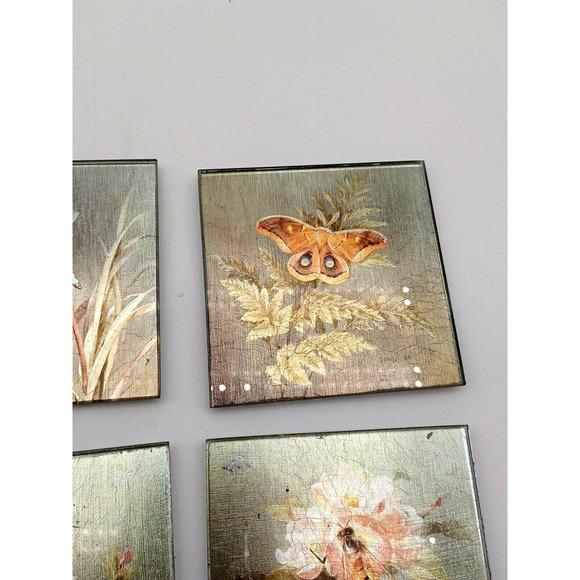 Pier 1 Imports Square Coasters Sous-Verres Foil butterfly firefly Bee Set of 4 - Picture 3 of 6